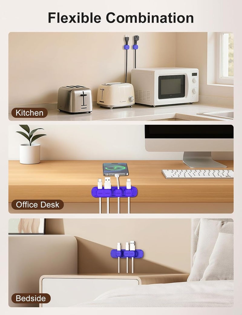 Laitver 6 Pack Magnetic Cable Clips [1s Open/Lock], Cord Organizer Holder Strong Adhesive Desk Cable Management- Organize Charging Cords Neatly for Home, Office, Car,Desk, Nightstand-Dark Blue - Image 5
